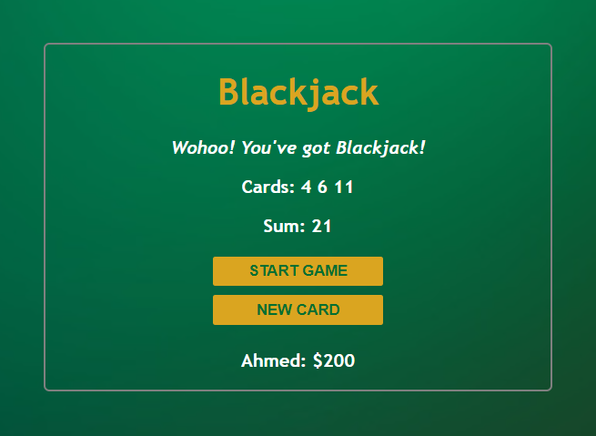 Black Jack Game Using HTML5, CSS3 and JS